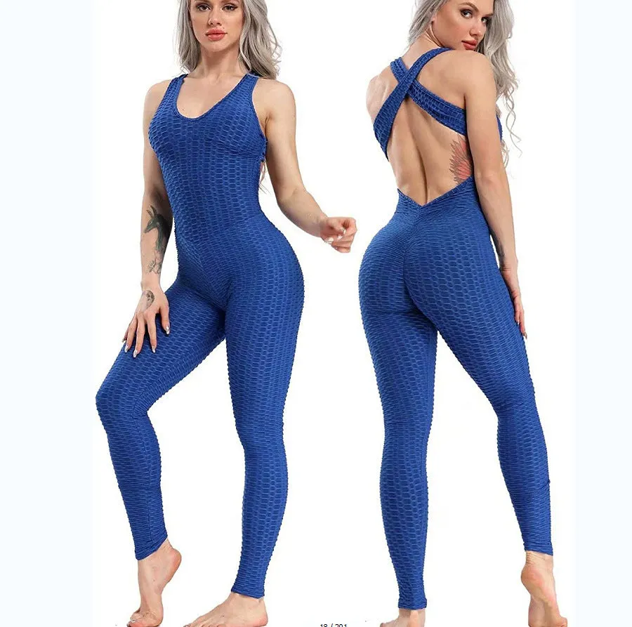 Women's Solid Color Jacquard Bubble Yoga Bodysuit