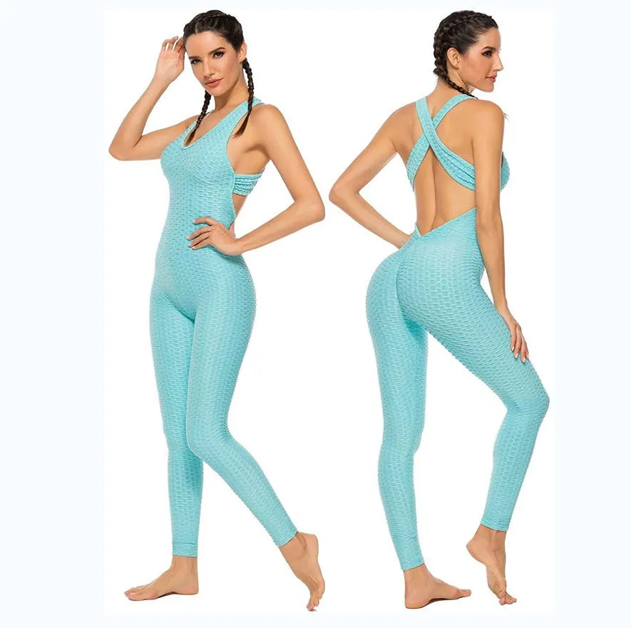 Women's Solid Color Jacquard Bubble Yoga Bodysuit