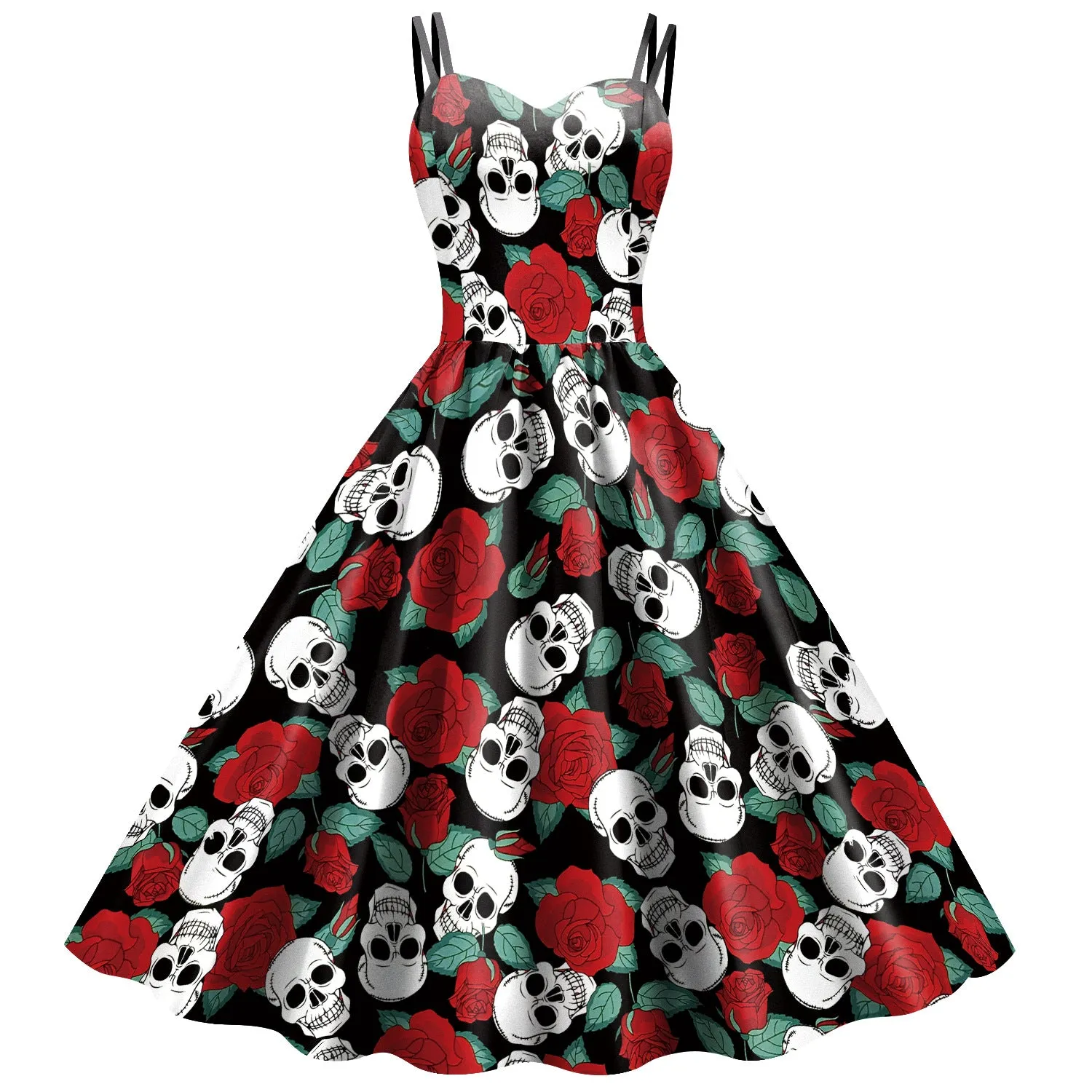 Women's Wansheng Sling Skeleton Skull Digital Printed Dress